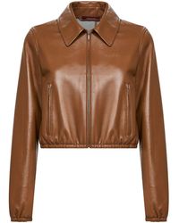 Gucci - Honey Biscuit Nappa Leather Cropped Logo Jacket - Lyst