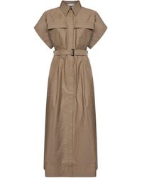 Brunello Cucinelli - Earth Texture Twill Belted Long Shirt Dress - Lyst