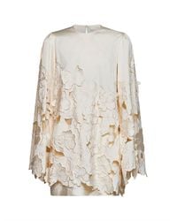 Costarellos - Cream Floral-Cut Embroidery Claudie Satin Tunic Mini Dress - Lyst