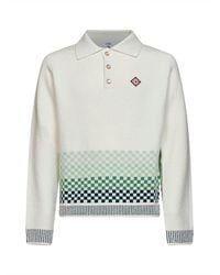 CASABLANCA - Bouclé Knit Check Long-Sleeved Polo Shirt - Lyst