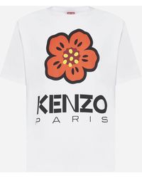 KENZO - Logo And Flower Cotton T-shirt - Lyst
