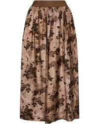 Uma Wang - Tan And Floral Moulay Gillian Midi Skirt - Lyst