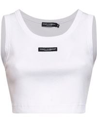Dolce & Gabbana - Ribbed Cotton Cropped Logo Tank Top - Lyst