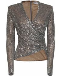 Self-Portrait - Rhinestone-Embellished Mesh Wrap Top - Lyst