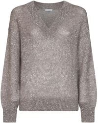 Brunello Cucinelli - Dove Dazzling Half-Engligh Rib Sticth Cotton Knit Sweater - Lyst