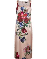 Dolce & Gabbana - Floral Print Stretch Satin Sheath Dress - Lyst