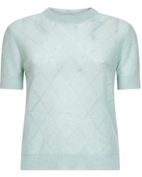 Blanca Vita - Openwork Diamond-Stitch Knit Cashmere Button-Up Sweater - Lyst