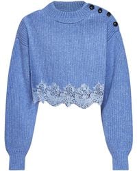 Chloé - Breezy Merino Wool Knit Cropped Sweater With Lace Insert - Lyst