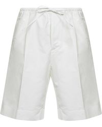 Bottega Veneta - Chalk Cotton Poplin Pleated Bermuda Shorts - Lyst