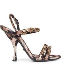 Dolce & Gabbana - Leo Print Satin Rhinestone Embroidered Sandals - Lyst