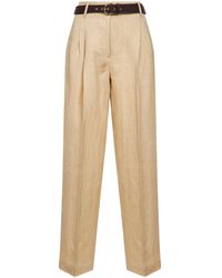 Max Mara - Faded Linen Twill Mstsumero Belted Wide-Leg Trousers - Lyst