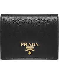 Prada Saffiano Leather Small Wallet in Black | Lyst