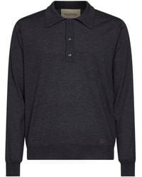 Valentino - Dark Wool Polo Shirt With Vlogo Embroidery - Lyst