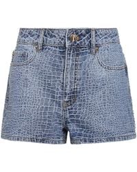 Self-Portrait - Rhinestone Croc-Effect Denim Shorts - Lyst