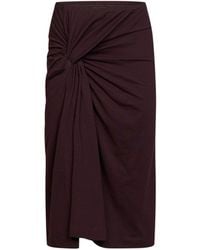 Dries Van Noten - Burgundy Cotton Jersey Hemellana Twisted Midi Skirt - Lyst