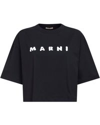 Marni - Jersey Scribbled Logo Cropped T-Shirt - Lyst