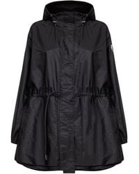 Moncler - Giacca Midi Con Cappuccio E Ruches Weteau Nera - Lyst