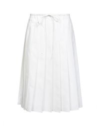 Prada - Technical Cotton Blend Pleated Midi Skirt - Lyst