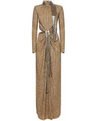 Rabanne - Sequins And Metallic Mesh Long Dress - Lyst