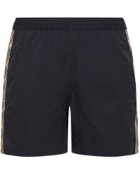 Burberry - Nylon Swim Shorts With Check Trims - Lyst