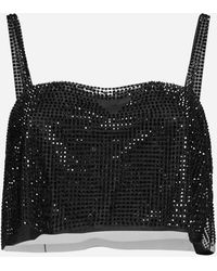 Prada Crystal-embellished Tulle Crop Top - Black