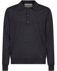 Valentino - Dark Wool Polo Shirt With Vlogo Embroidery - Lyst