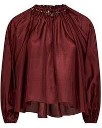 Zimmermann - Merlot Silk Habotai Aster Gathered Beaded Blouse - Lyst