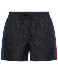 Gucci - Gg Print Nylon Swim Shorts With Web Detail - Lyst