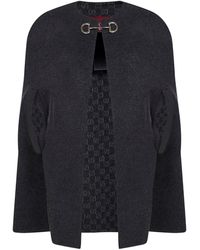 Gucci - Dark Wool And Silk Cape With Horsebit - Lyst