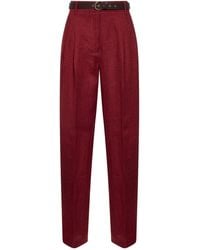 Max Mara - Brick Faded Linen Twill Mstsumero Belted Wide-Leg Trousers - Lyst