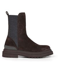 Brunello Cucinelli - Pepper Suede Ankle Boots With Precious Detail - Lyst