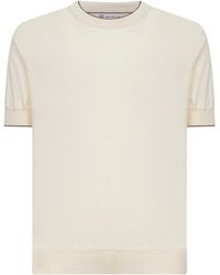 Brunello Cucinelli - Ivory Lightweight Cotton Knit Crewneck Sweater - Lyst