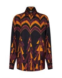 PUCCI - Burgundy And Baiadera-Print Silk Twill Fluid Shirt - Lyst