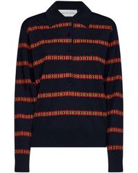 Dries Van Noten - Striped Knit Long-Sleeved Polo Shirt - Lyst