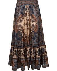 Zimmermann - Indienne Floral Habotai Silk Ascension Tiered Midi Skirt - Lyst
