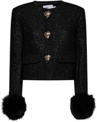 Self-Portrait - Metallic Bouclé Jacket With Faux-Fur Cuffs - Lyst