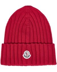 Moncler - Ribbed Wool Knit Beanie With Logo Patch - Lyst