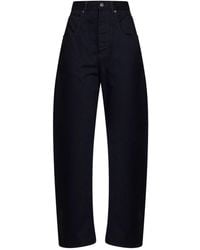 Bottega Veneta - Dark Cotton Denim Curved Leg Jeans - Lyst