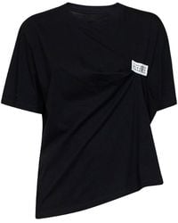 MM6 by Maison Margiela - Cotton Asymmetric T-Shirt With Numeric Logo - Lyst