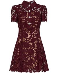 Self-Portrait - Burgundy Macramé Lace Flared Mini Dress - Lyst