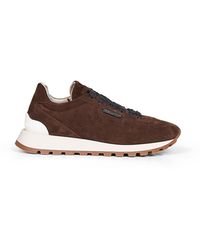 Brunello Cucinelli - Espresso Suede Runners With Shiny Tab - Lyst