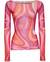 Emilio Pucci - Marmo Print Tulle Long-Sleeved Top - Lyst