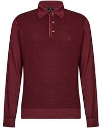 Etro - Burgundy Two-Tone Wool Knit Logo-Embroidered Polo Shirt - Lyst