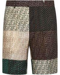 Fendi - Ff Patchwork Linen Bermuda Shorts - Lyst