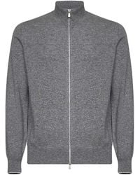 Brunello Cucinelli - Dark Cashmere Zip-Up High-Collar Cardigan - Lyst
