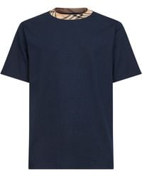 Burberry - T-Shirt With Checked Trim - Lyst