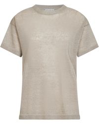 Brunello Cucinelli - Linen Blend Sweater With Lamé Crewneck - Lyst