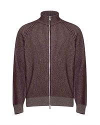Brunello Cucinelli - Burgundy Cashmere Mouliné Knit Zip-Up Cardigan - Lyst