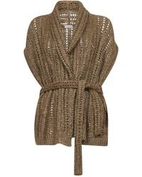 Brunello Cucinelli - Mud Silk And Linen Dazzling Cardigan - Lyst