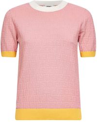 Fendi - Ff Cotton And Silk Sweater With Color Block Edges - Lyst